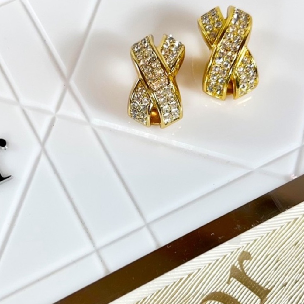 Christian Dior Gold Plated & Swarovski Crystal Clip-On Earrings